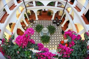 贝纳尔马德纳拉芬达酒店的享有大堂的顶部景色,设有粉红色的鲜花