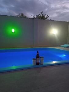 圣加布里埃尔Vanessa pousada familiar的游泳池,提供两瓶啤酒和两杯