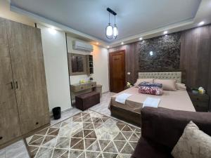 开罗Luxury apartment Downtown Cairo (Amazing, Central)的一间卧室配有一张床和一张沙发