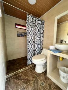 圣玛尔塔CASA DE CAMPO CASTILLETE dentro del PARQUE TAYRONA的一间带卫生间和水槽的浴室