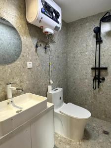 上海Shanghai Hills & CoZy BnB的浴室配有卫生间和墙上的吹风机