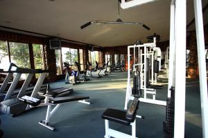 Dan Sai普帕南度假酒店的健身房,配有一排跑步机和机器