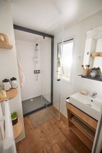 圣卢西亚迪莫里亚尼Residence Marea Resort的带淋浴和盥洗盆的浴室