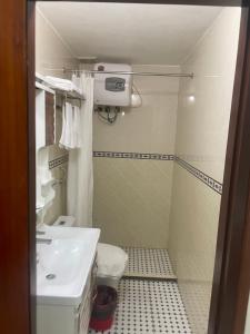 河江Holly's Hostel Ha Giang B&B的一间带水槽和卫生间的小浴室