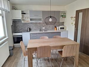 梅图耶河畔特普利采Apartment 180的厨房配有木桌和椅子