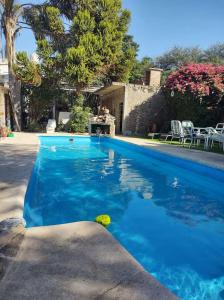 特尔马斯德里奥翁多Sueño de Termas的一座房子前面的蓝色海水游泳池
