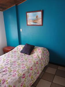 锡帕基拉Villa Antonio的卧室配有一张床,墙上挂着一幅画