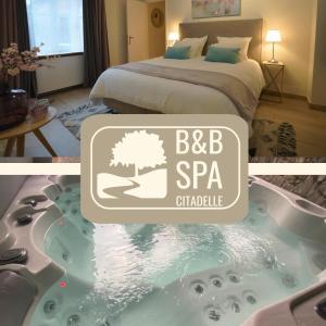 那慕尔B&B SPA CITADELLE的酒店客房 - 带一张床和spa浴缸