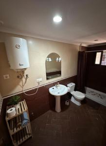桑卢卡尔-德巴拉梅达Casa Mari的一间带水槽、卫生间和镜子的浴室