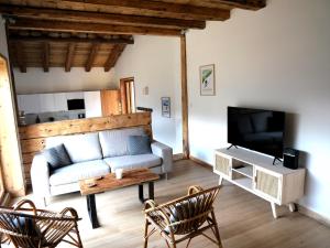欧特吕斯La ferme d'Hauteluce - Chalets的带沙发和电视的客厅