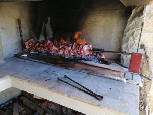 UsellusCasa di Pietra的壁炉上设有肉类烹饪