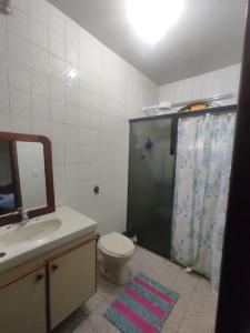 莫日-达斯克鲁济斯Sítio Nosso Cantinho的一间带水槽、卫生间和淋浴的浴室