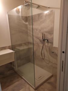 贝加莫Appartamento in centro Bergamo的浴室里设有玻璃门淋浴