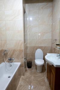 萨奈特Mixel Holiday Home的浴室配有卫生间、盥洗盆和淋浴。