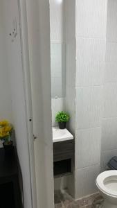 科韦尼亚斯Mónaco habitaciones的一间带水槽、卫生间和镜子的浴室