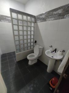 锡基霍尔Apoestin homestay的一间带卫生间和水槽的浴室