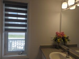 鲍曼维尔Honey Dew的一间带水槽的浴室和一个带百叶窗的窗户