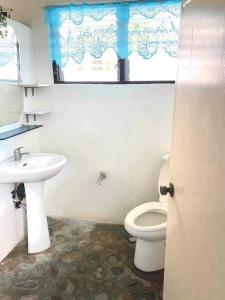 利安Tamari's Rest House的一间带卫生间、水槽和窗户的浴室