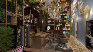 波坦察Dimora della via Appia PRETORIA的餐厅设有酒吧,提供许多葡萄酒瓶