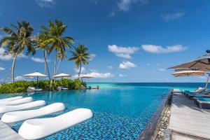 FushifaruFushifaru Maldives - 50 percent discount on transfers till 30 Sep 2024 on FB & AI for 04 nights or above的一个带躺椅的游泳池和大海