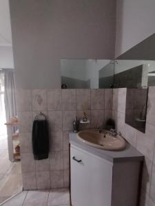 奥茨胡恩Oppi Draai Guesthouse的一间带水槽和镜子的浴室