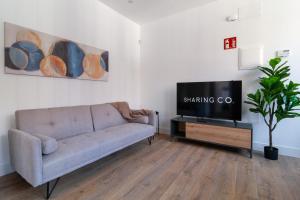 马德里Simancas by SharingCo的带沙发和平面电视的客厅