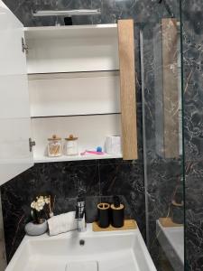 普罗夫迪夫Luxury Apartment/Studio的一间带水槽和镜子的浴室