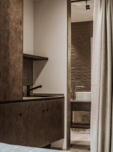 萨尔巴赫kerii - adults boutique hotel的一间带水槽和淋浴的浴室