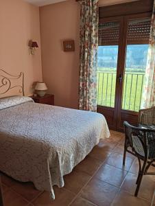 阿尔巴拉辛索尔德拉维加旅馆的一间卧室配有一张床、一张桌子和一个窗户。