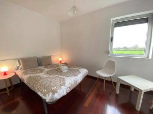 蓬塔德尔加达Luz's Retreat Apartment的一间小卧室,配有床和窗户