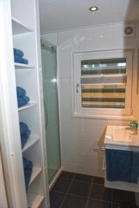 KlittenHausboot Dolce Vita的带淋浴和盥洗盆的浴室