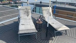 KlittenHausboot Seestern的游轮甲板上的两把椅子