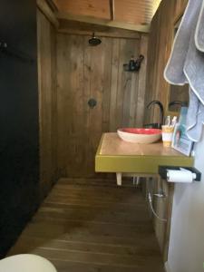 维德尼斯Boho Glamping的一个带水槽和碗在柜台上的浴室