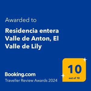 埃尔巴耶Residencia entera Valle de Anton, El Valle de Lily的上面有黄色标志的数字