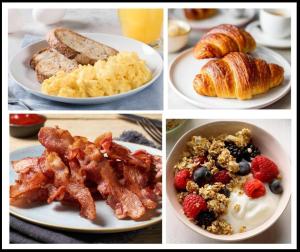 斯图尔特港Port 56的盘子上四张早餐食品照片的拼贴