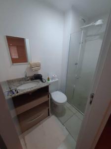 普雷图河畔圣若泽Apartamento para Negócios e Lazer no Aeroporto的浴室配有卫生间、盥洗盆和淋浴。