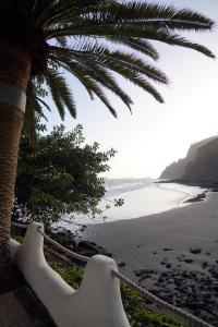 圣克鲁斯-德特内里费Playa Chica Beachfront Apartment的棕榈树海滩上的吊床