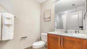 迈尔斯堡Landing Modern Apartment with Amazing Amenities (ID8214X04)的一间带卫生间、水槽和镜子的浴室