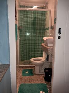 大伊瓜巴Morada do Sol de Iguaba AP 2 qts的浴室设有卫生间和绿色瓷砖淋浴。