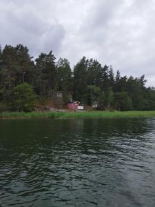 HoutskariTopsala Seaside的享有湖景,设有位于后面的房子