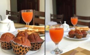 阿鲁特伽马Lucky Prince Villa的两张松饼和两杯橙汁的照片
