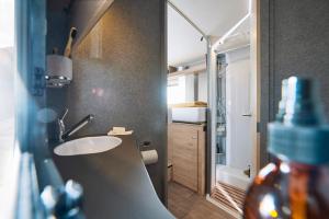 PareyB-Happy - Deine Wohnmobilvermietung的一间带水槽和镜子的浴室