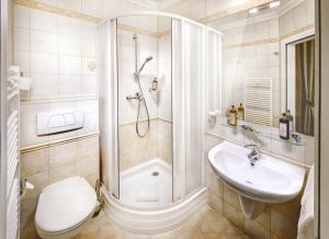 斯塔利斯莫克维克斯塔利斯莫维克上豪大饭店的带淋浴、卫生间和盥洗盆的浴室