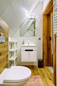 斯扎法拉瑞Domki Magia Gór-nocleg obok Term的浴室配有白色水槽和卫生间。