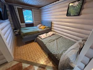 万塔Vantaa Sauna Cottage的享有高空美景,设有两张床
