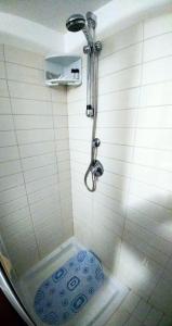 焦维纳佐Rubini's House的带淋浴的浴室(铺有蓝色地板)
