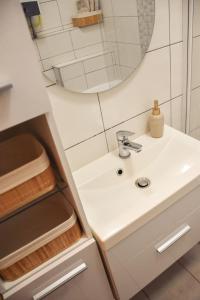基什孔豪洛什Főtér Apartman的一间带水槽和镜子的浴室