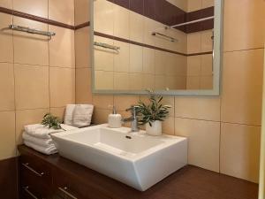 AegenitissaAegina Sea View Villa的浴室设有白色水槽和镜子