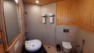 兰斯顿The Woods Retreat的浴室配有白色水槽和卫生间。