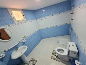 GabèsBienvenue dans votre appartement的蓝色和白色的浴室设有卫生间和水槽